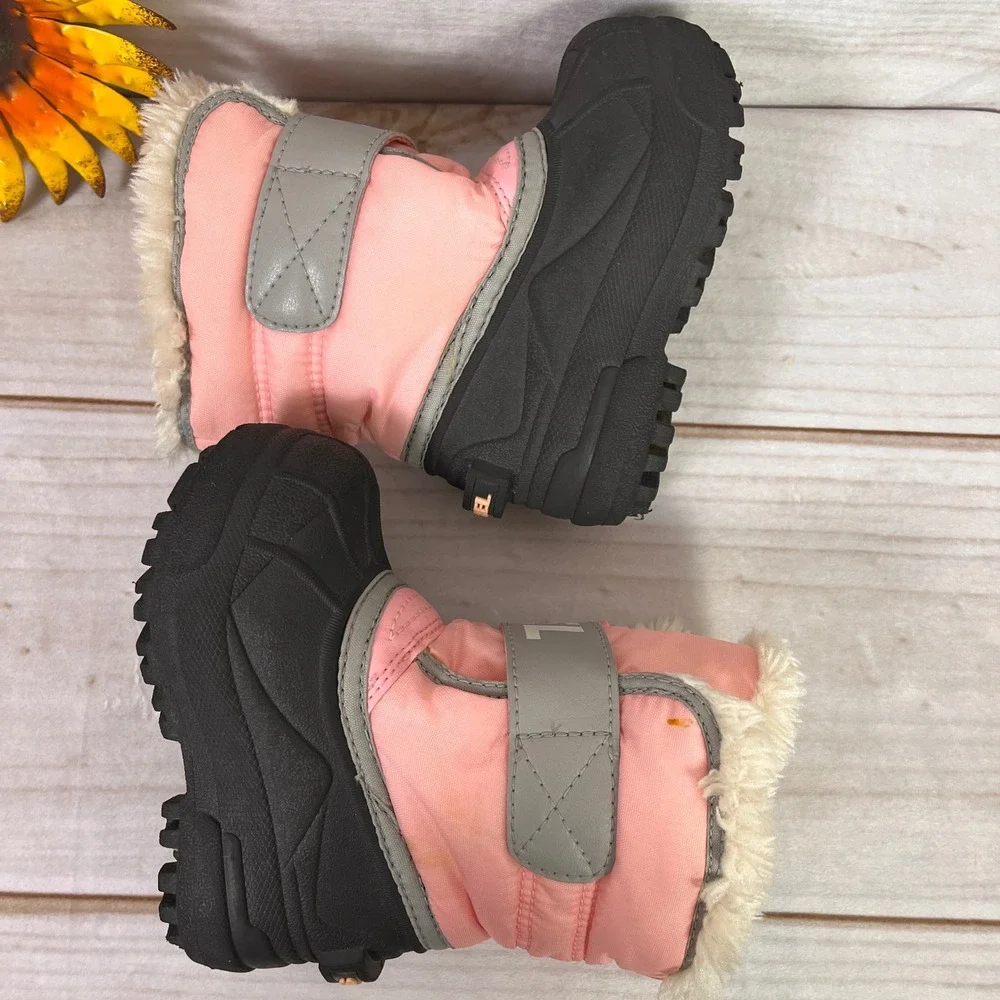 Sorel Snow Commander Toddler Boots Pink Black Waterproof Faux Fur Size 6